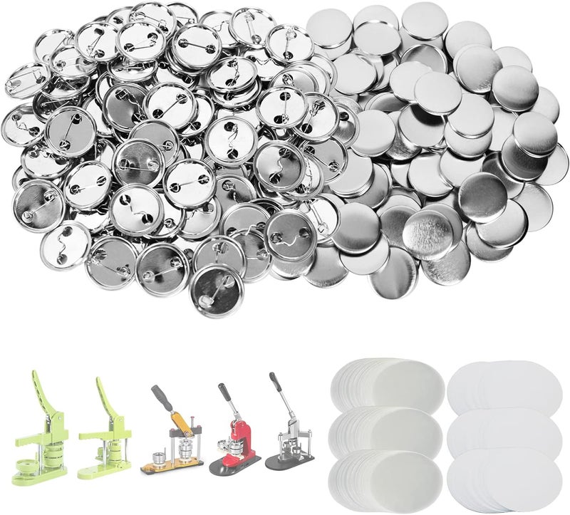 Mostme 300 Sets 1.25 inch Button Maker Supplies, 32mm Button Supplies Parts Badge Part, Buttons Making Supplies, Includes Metal Pin Back Cover, Metal Shells, Blank Paper&Clear Film - Image 1